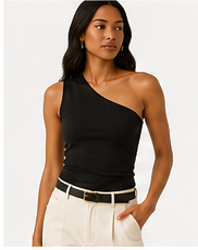 Black One-Shoulder Knit Top