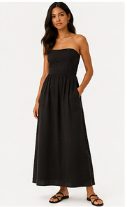 Black Strapless Midi Dress