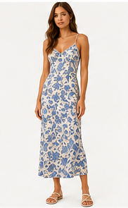 Blue Floral Midi Dress