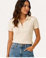 Cream Collared Knit Polo