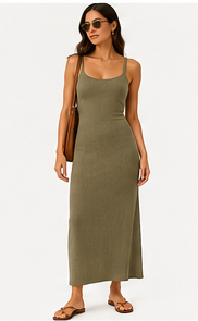 Olive Ribbed Midi Dress