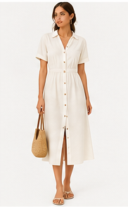 White Belted Shirt Dress
